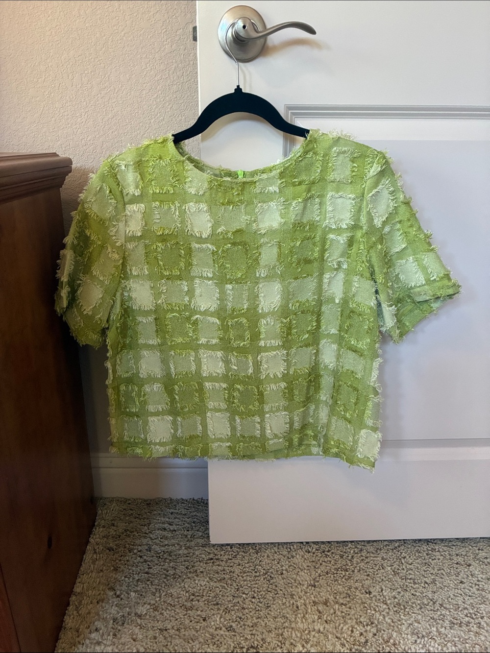 SHEIN Women’s Fringe Grid Crop Top in Lime Green